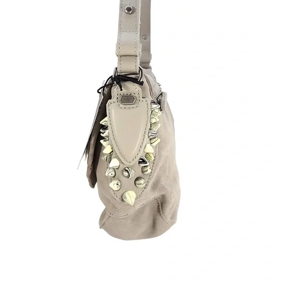 Liebeskind Hyena Grey Light Taupe Suede - Leather Studded Shoulder Bag - Purse - Picture 5 of 14
